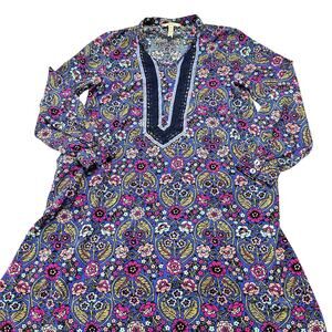 Matilda Jane Dress Size M Blue Purple Pink Floral Boho Prairie Paisley Pockets